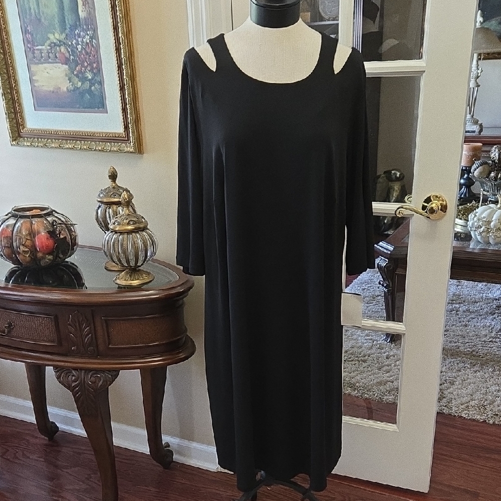 Connected Apparel Black Dress Cut-Out Shoulder 3/4 Sleeve Round Neck 20W NEW